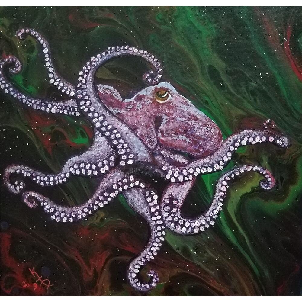 "Space Octopus" Art Print from my Original Work 12" x 12" Acid Free Heavy Paper